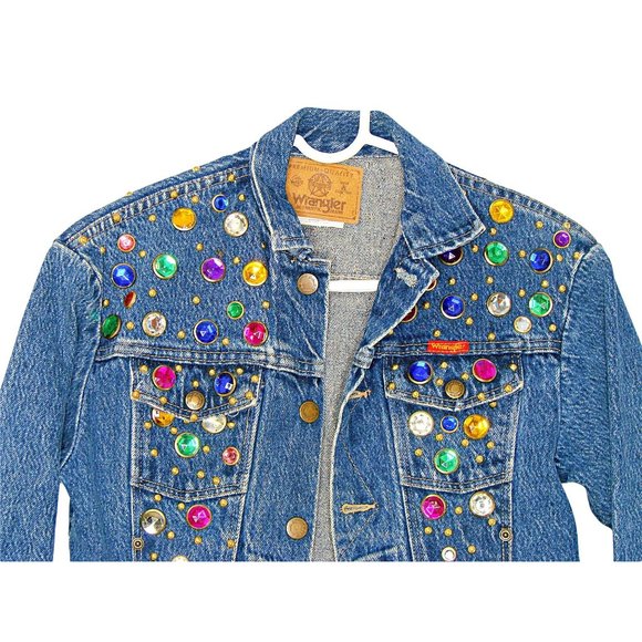 KIds Girls Wrangler Jeweled Bling Denim Button Up Jacket Jewels 
Fit like a 7/8 - Picture 1 of 12